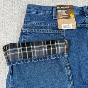 NEW Carhartt Mens 40x32 Flannel Lined Relaxed Fit Straight Leg Blue Jeans B172